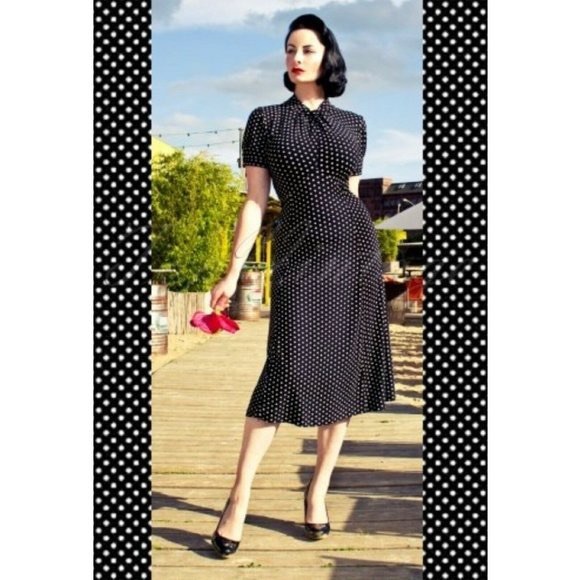 Lindy Bop Dresses & Skirts - Black & white Polka Dot Lindy Bop Amie Tea Dress Small S